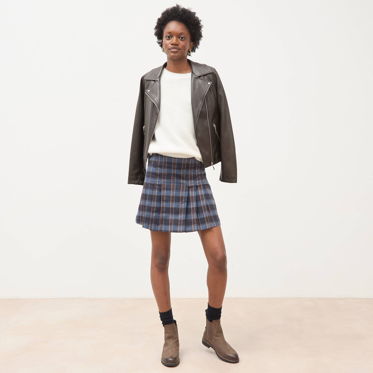 Mini-jupe doubl&eacute;e bleu gris femme
