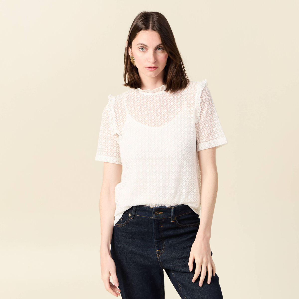 T-shirt manches courtes ecru femme