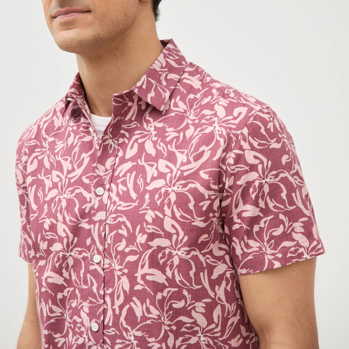 Chemise manches courtes vieux rose homme