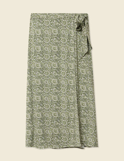 Jupe longue portefeuille vert kaki femme