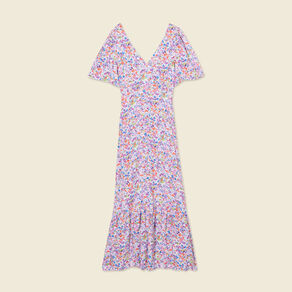 Robe longue évasée rose femme