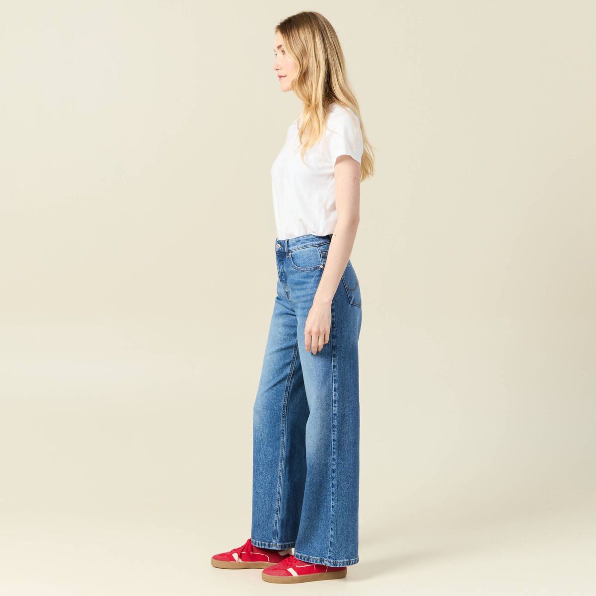 Jeans large taille haute denim stone femme