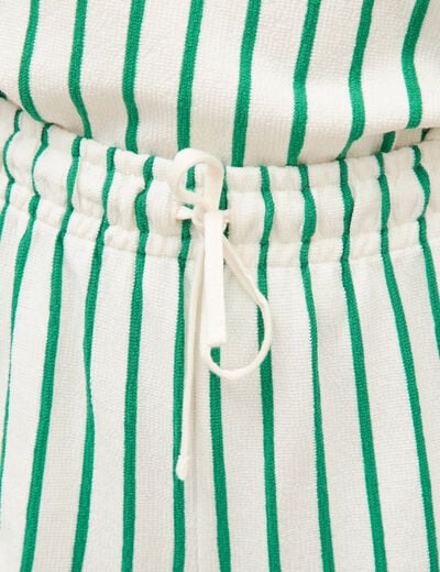 Short taille haute en maille ray&eacute;e vert femme