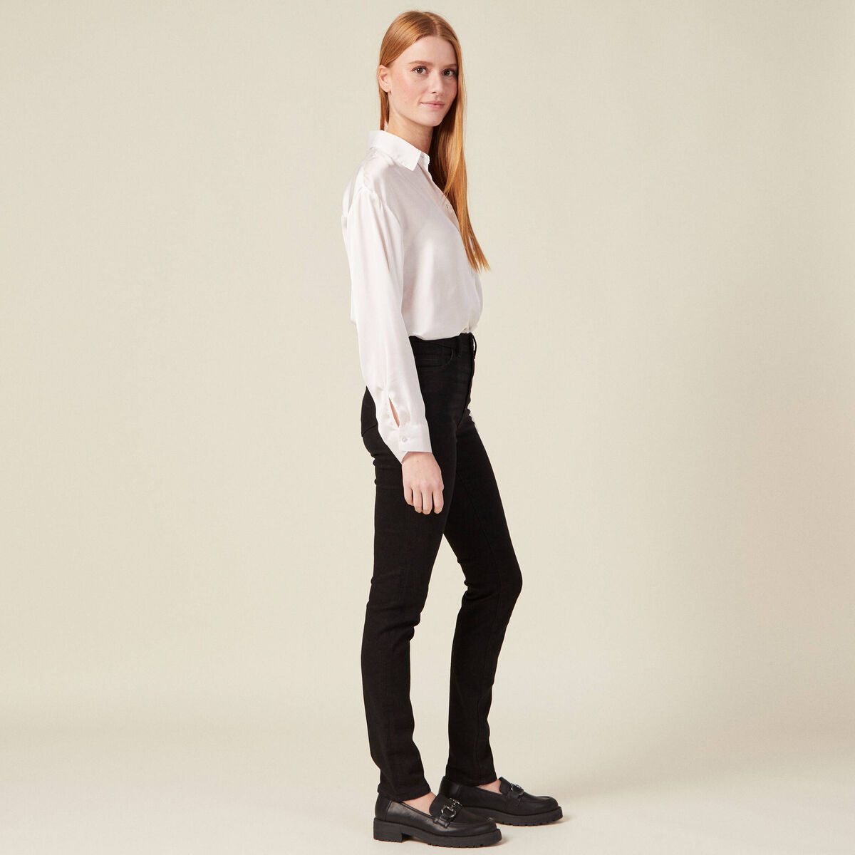 Jeans slim taille haute denim noir femme
