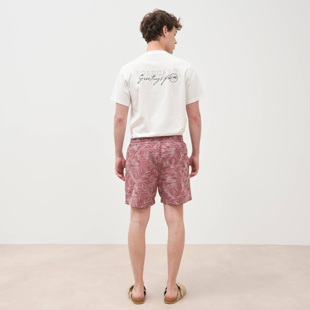 Maillot de bain avec broderie doubl&eacute; vieux rose homme
