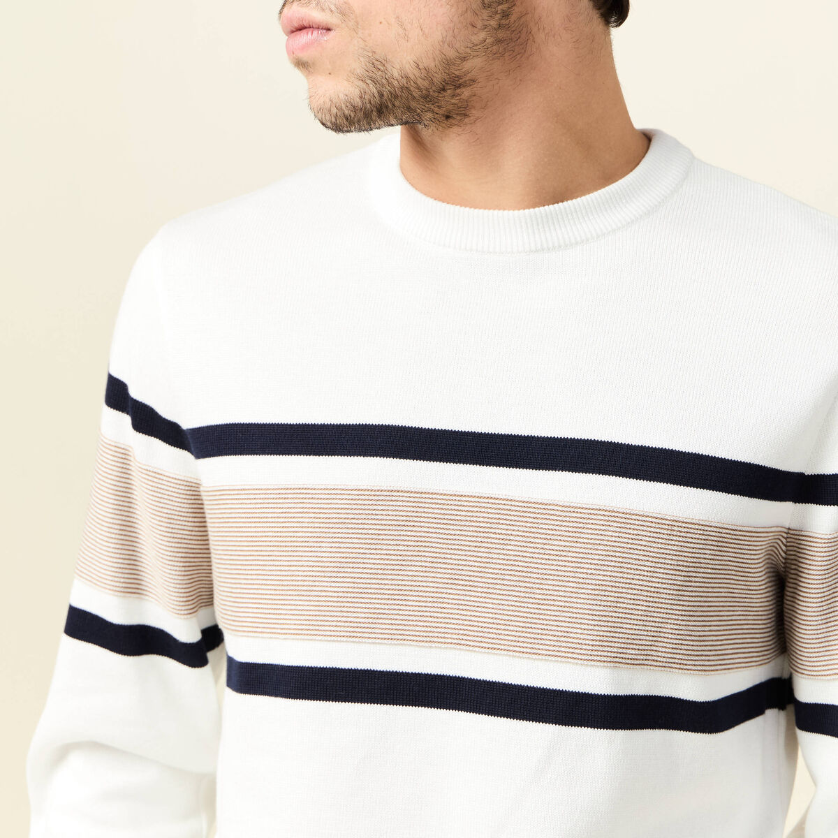 Pull manches longues ecru homme