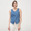 Gilet en jeans sans manches col rond denim used femme