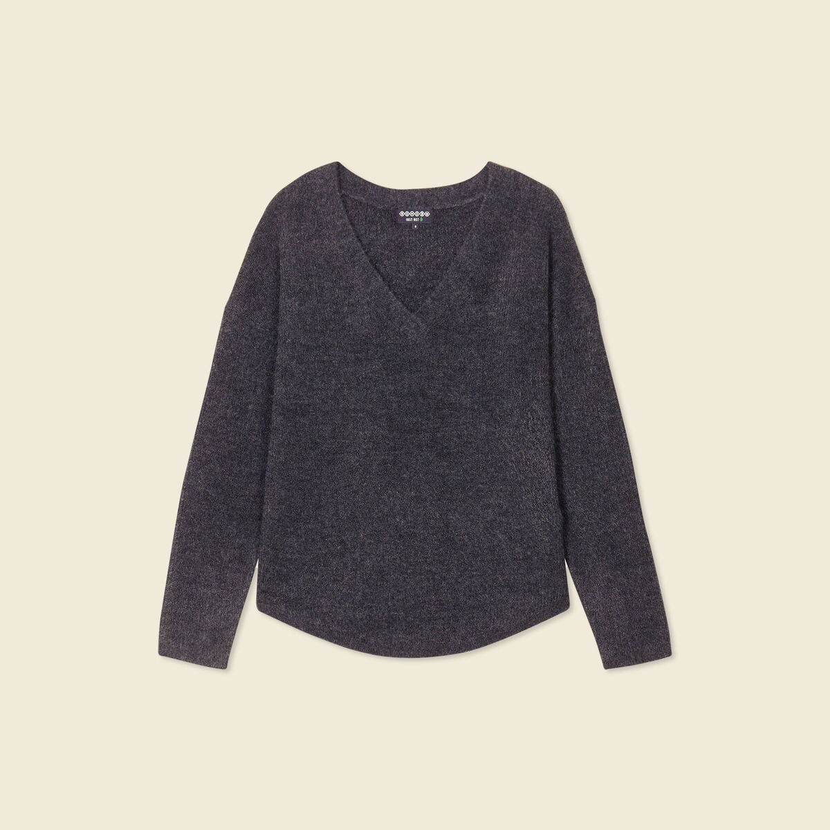 Pull manches longues col en V gris foncé femme