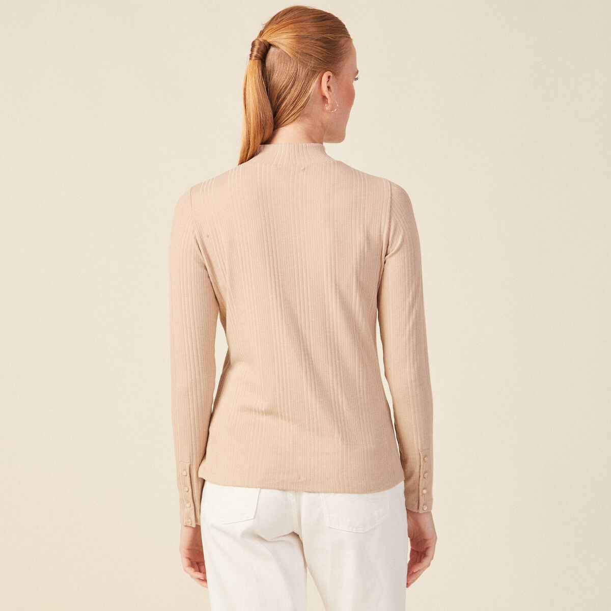 T-shirt manches longues beige femme
