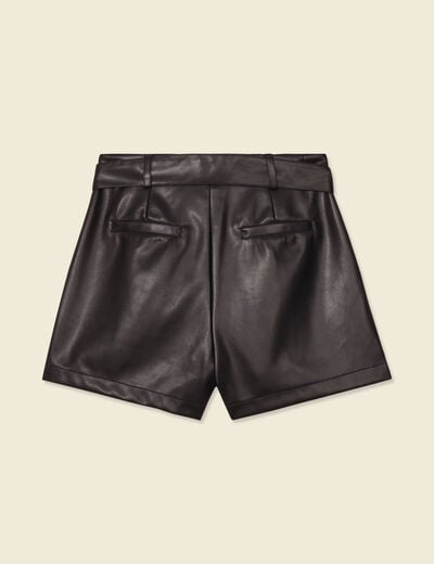 Short similicuir ceinturé noir femme
