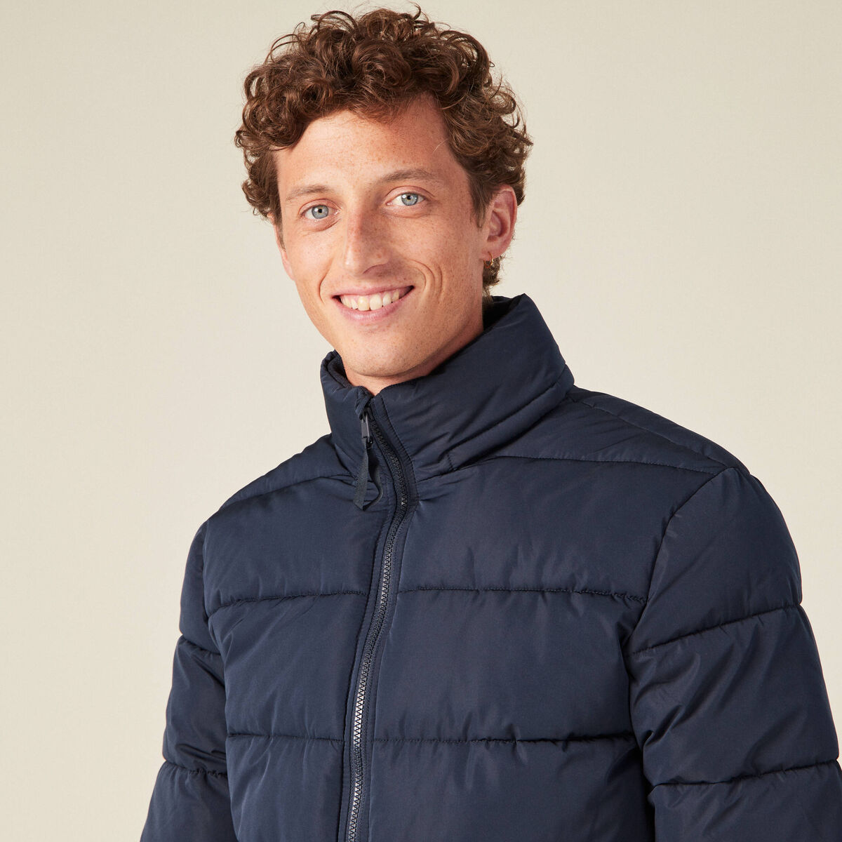 Doudoune droite zippée bleu marine homme