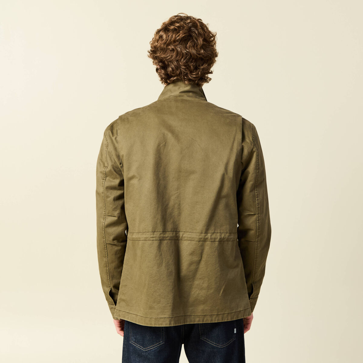 Saharienne col montant manches longues vert kaki homme