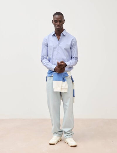 Chemise col am&eacute;ricain manches longues bleu gris homme