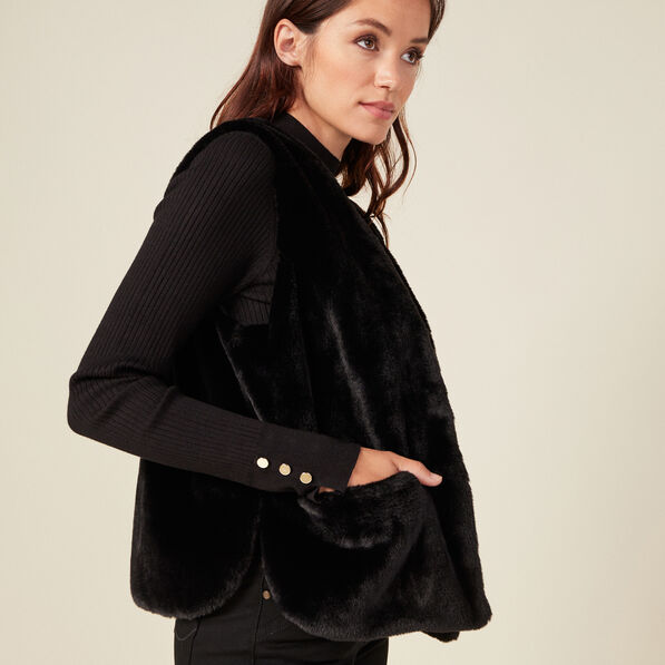 Veste droite fausse fourrure noir femme