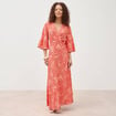 Robe col v manches longues rouge corail femme