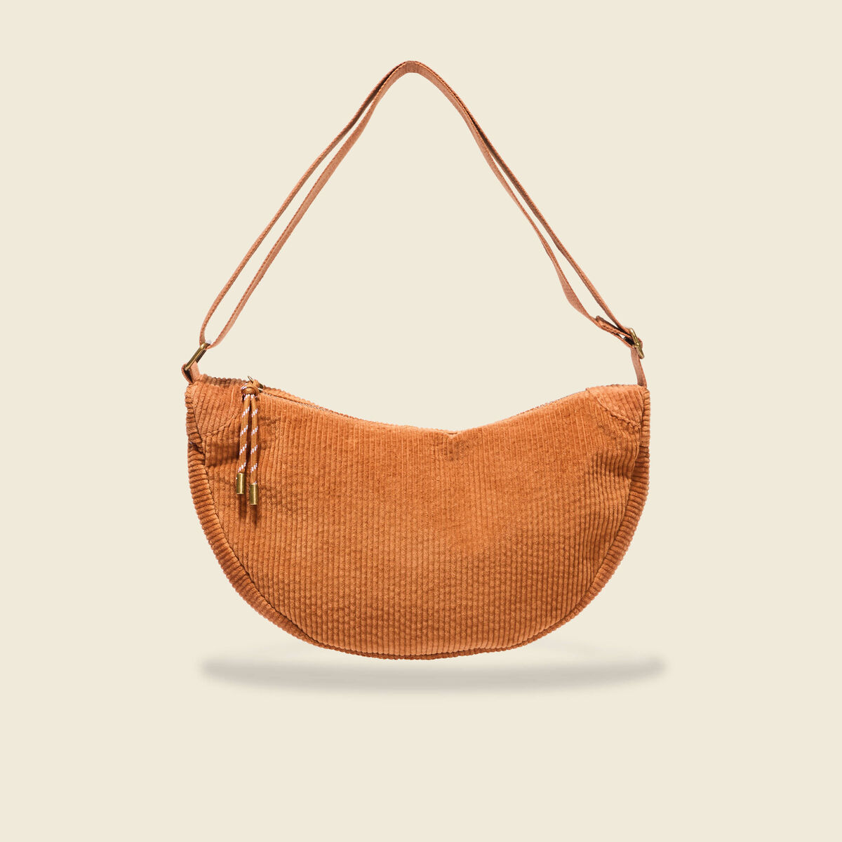 Sac demi-lune velours côtelé marron femme