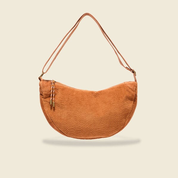 sac demi lune velours cotele marron femme Sac demi-lune velours côtelé marron femme