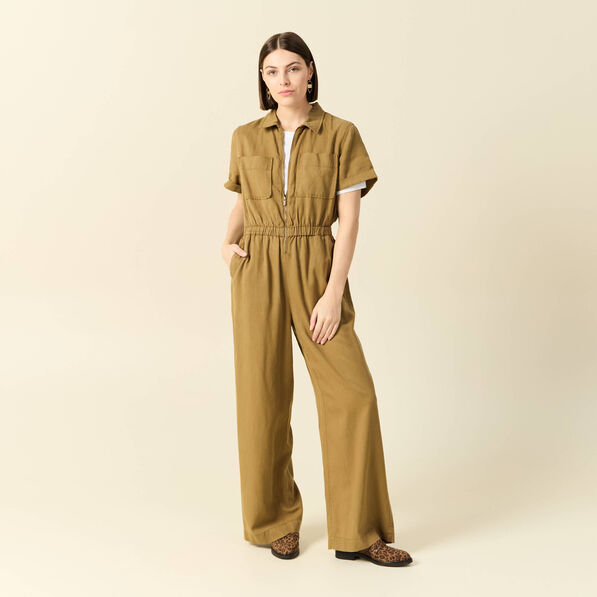 Combinaison pantalon zippée vert kaki femme