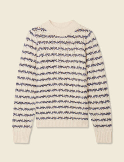 Pull manches longues ajouré ecru femme