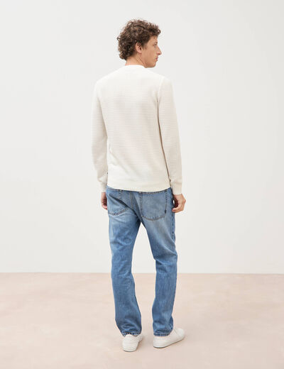 Pull col rond manches longues ecru homme