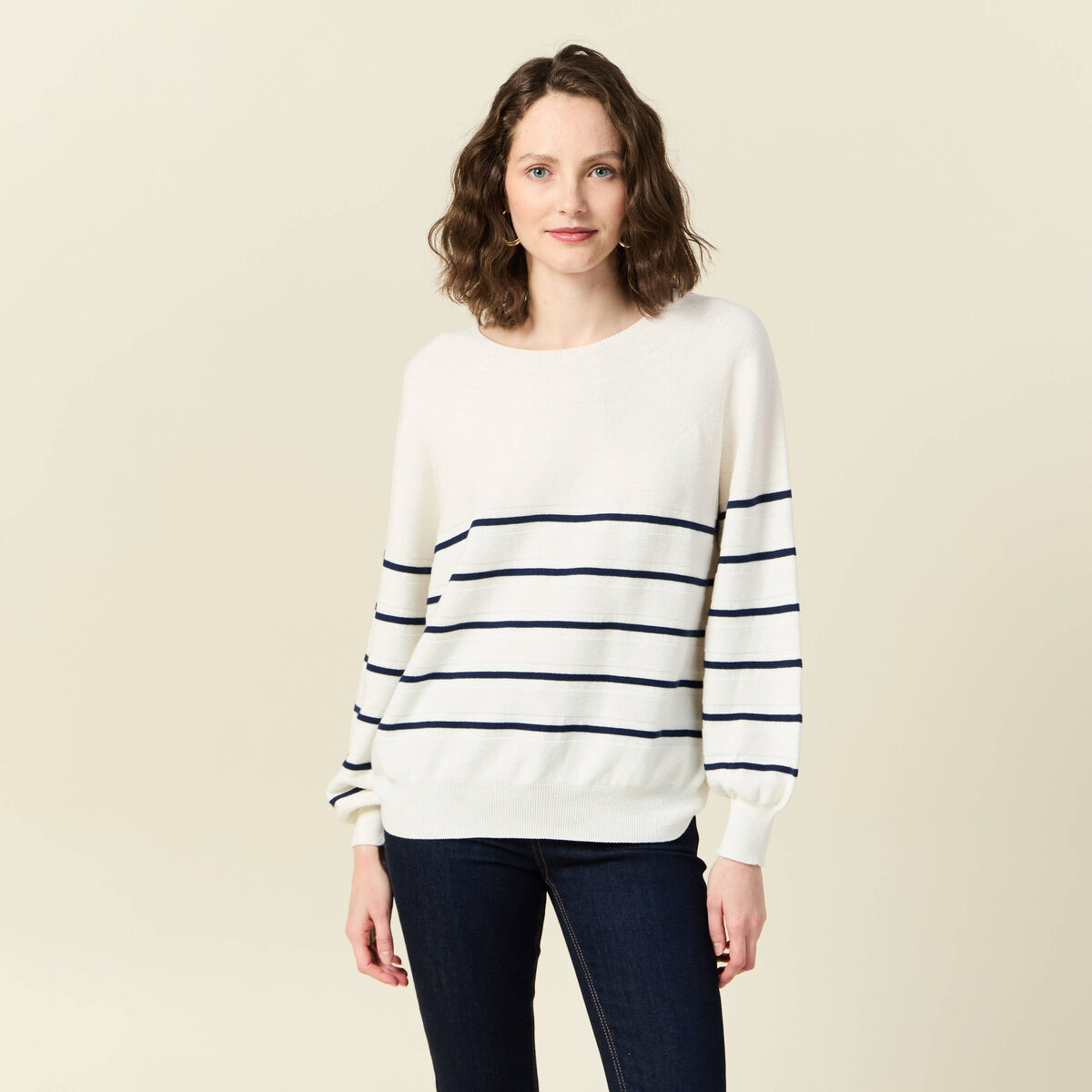 Pull manches longues bleu marine femme