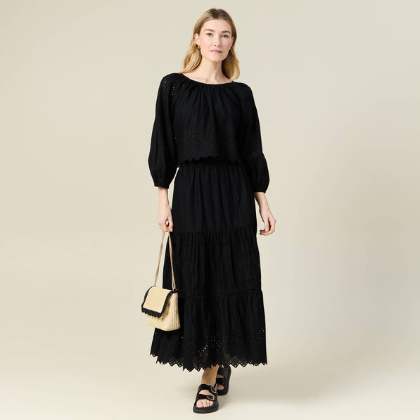 blouse manches 34 brodee noir femme Blouse manches 3/4 brodée noir femme