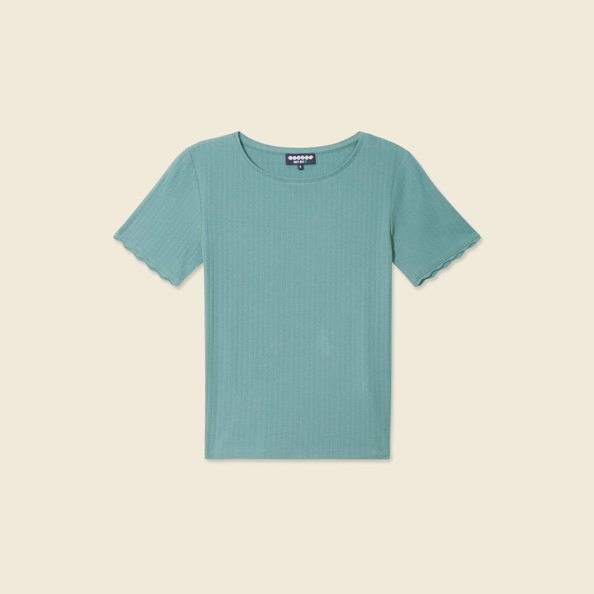 T-shirt manches courtes côtelé vert foncé femme