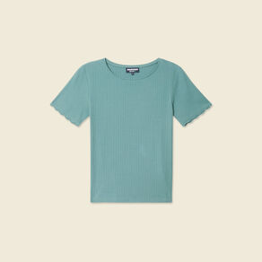 T-shirt manches courtes côtelé vert foncé femme