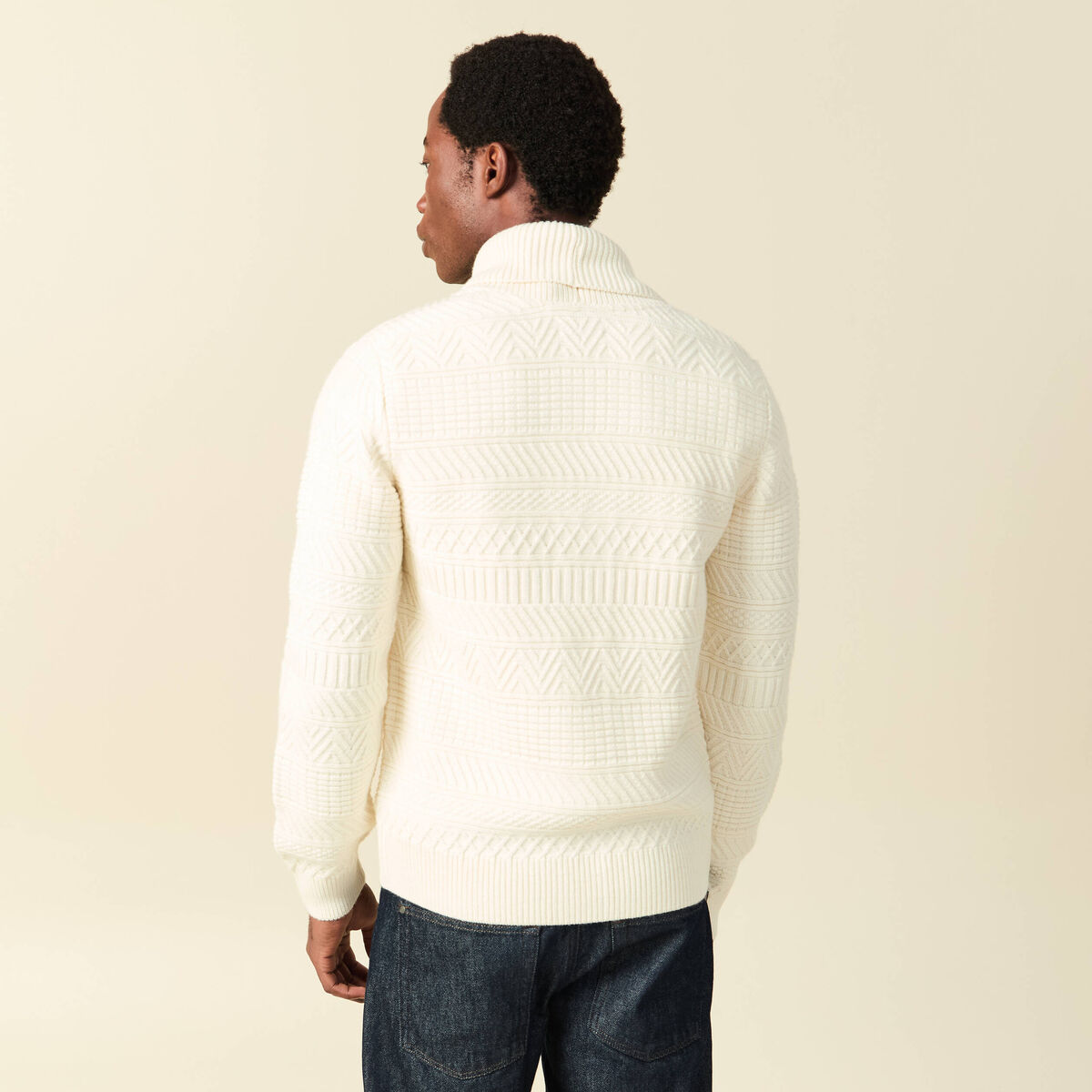 Gilet manches longues col ch&acirc;le ecru homme