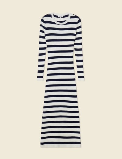 Robe tricot longue ajustée bleu marine femme