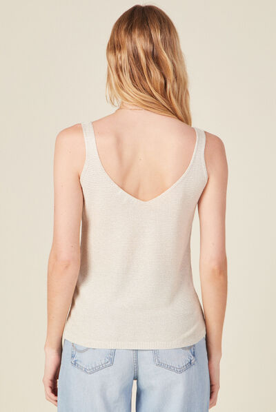 Pull débardeur bretelles ecru femme