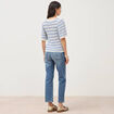 Pull col bateau manches courtes bleu femme