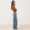 Jeans wide leg strass taille standard bleu femme