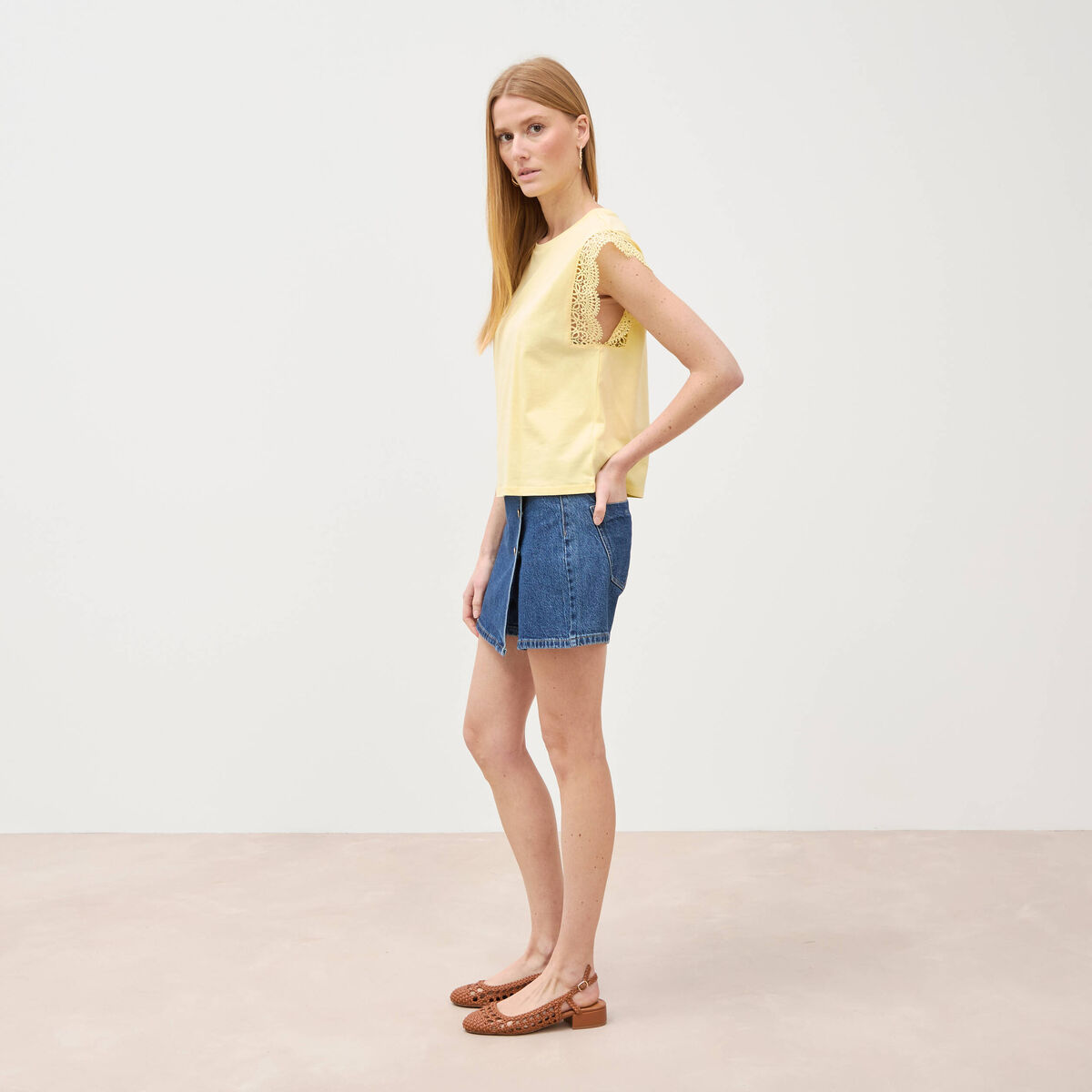 T-shirt manches courtes jaune pastel femme