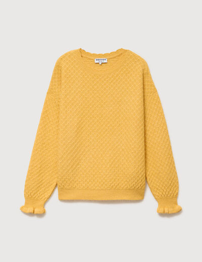 Pull droit col rond manches longues jaune femme