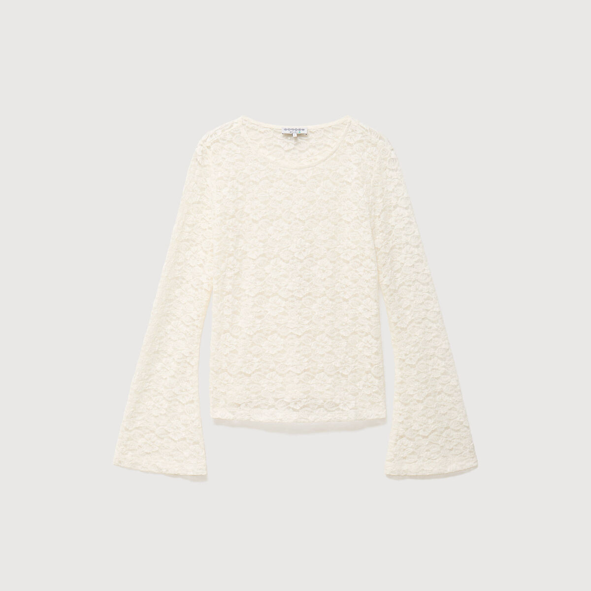 Blouse manches longues dentelle col rond ecru femme