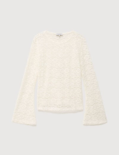 Blouse manches longues dentelle col rond ecru femme