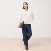 Blouse col mao manches longues en coton ecru femme