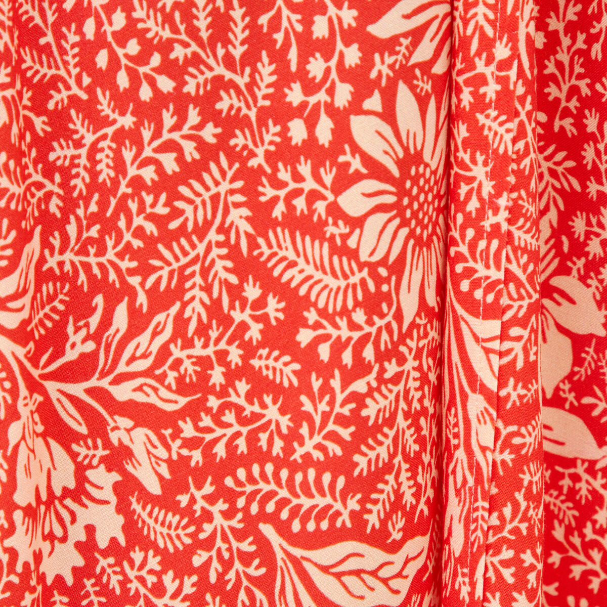 Robe col v manches longues rouge corail femme