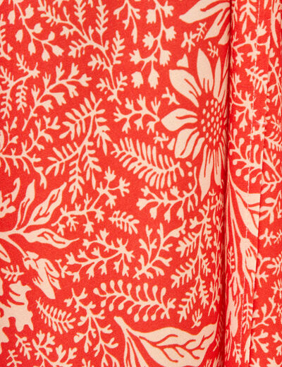 Robe col v manches longues rouge corail femme
