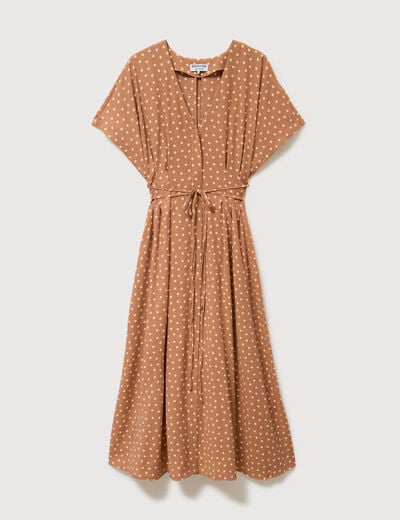 Robe fluide col v manches courtes marron clair femme
