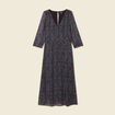 Robe longue évasée col en V noir femme