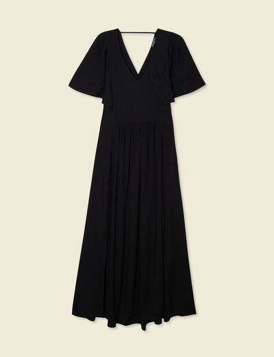 Robe longue évasée fluide noir femme