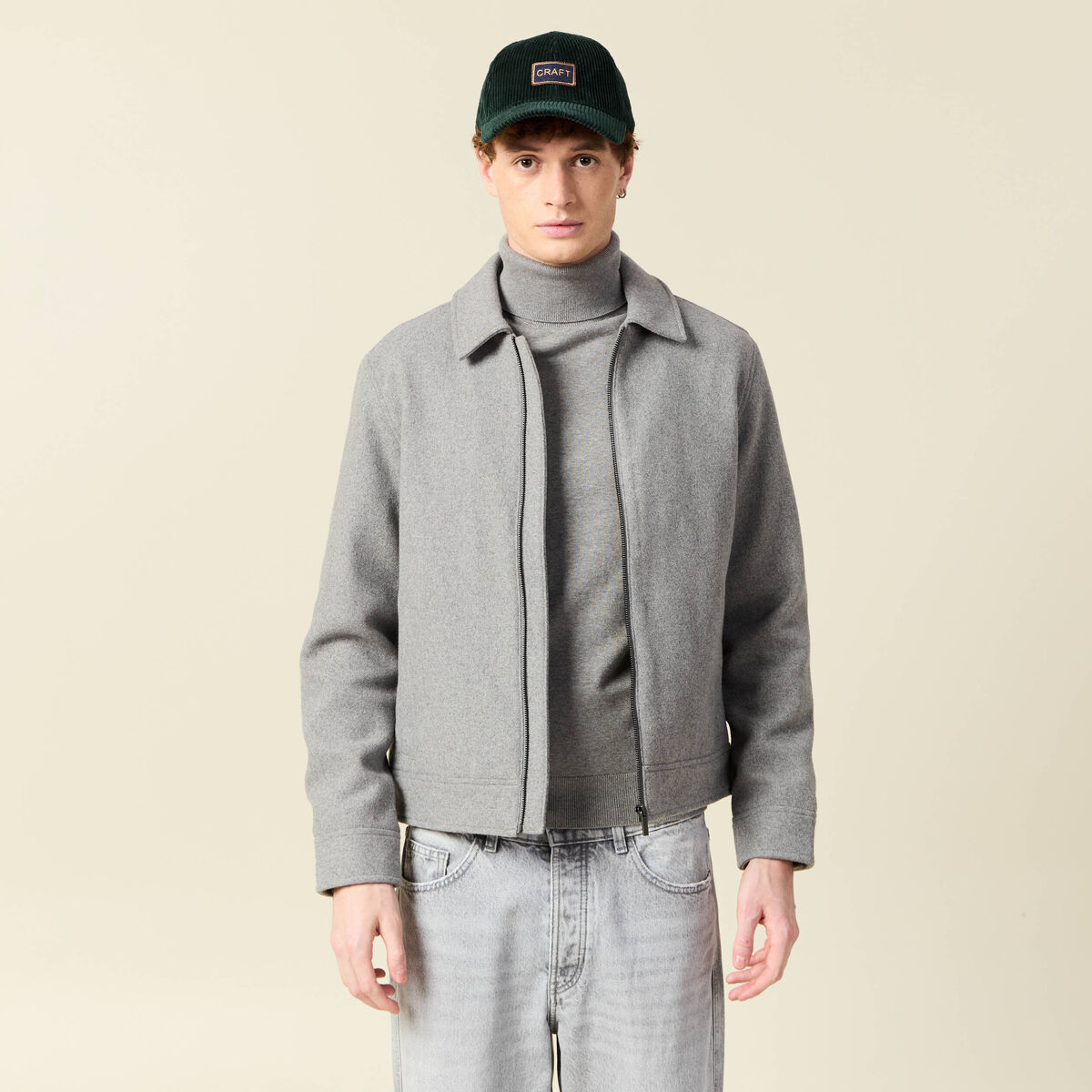 Veste oversize courte col classique gris moyen homme