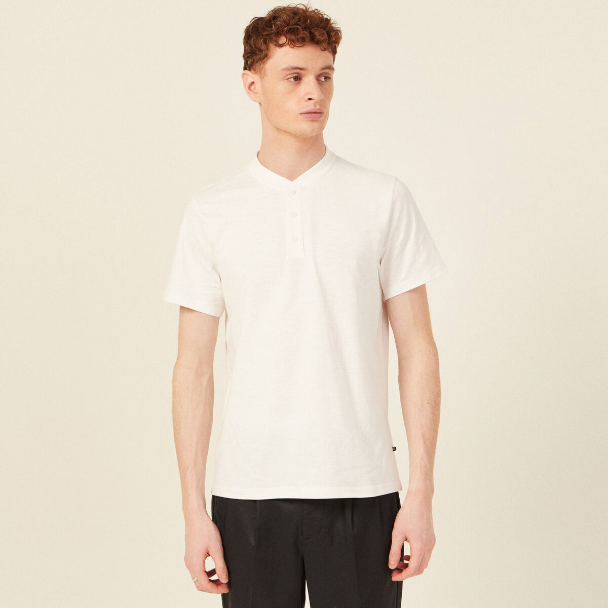 T-shirt en coton manches courtes ecru homme