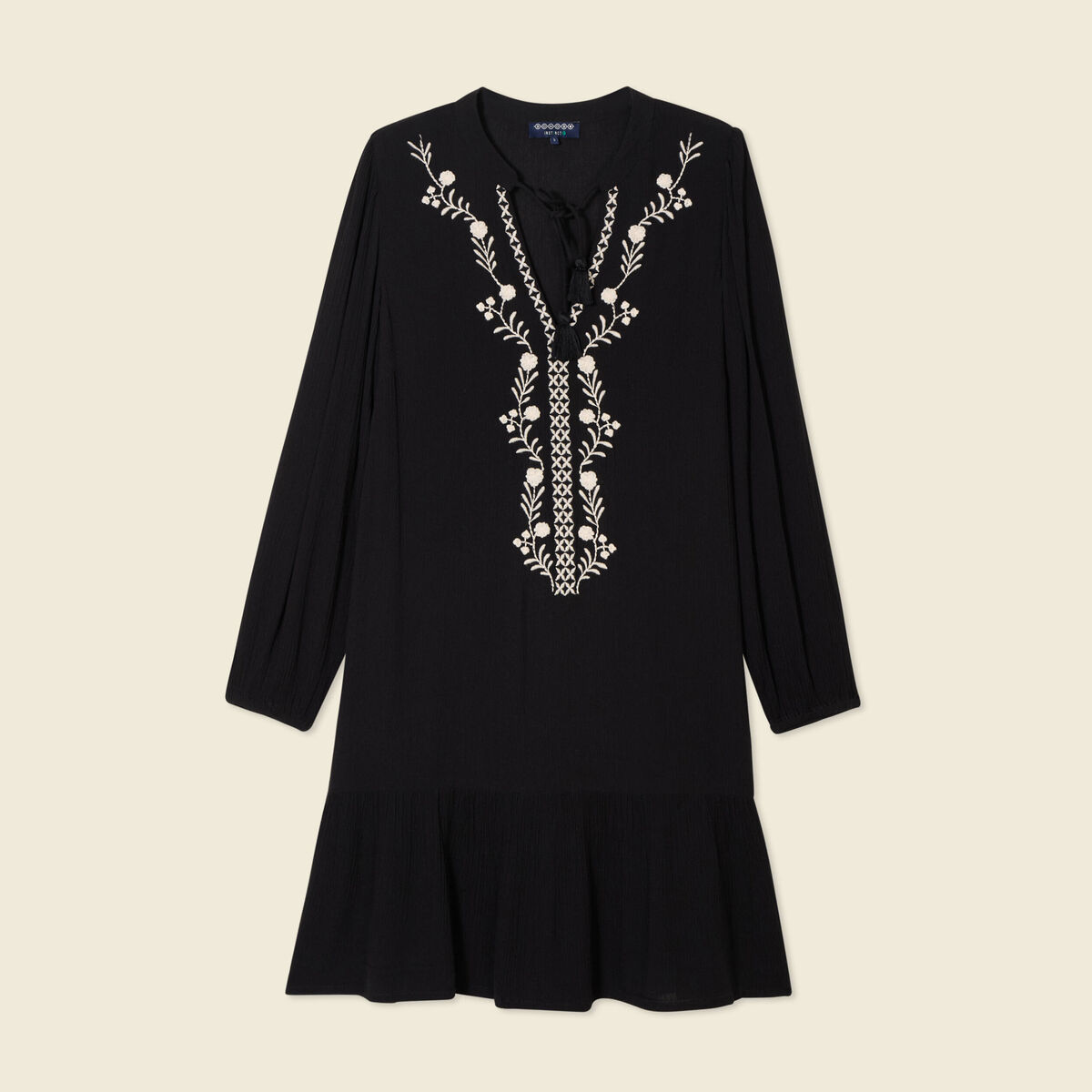 Robe évasée broderie noir femme