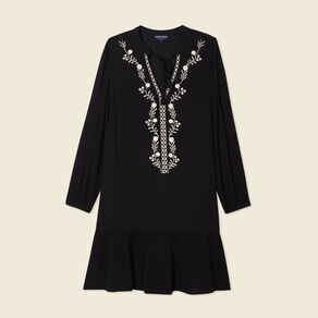 Robe évasée broderie noir femme