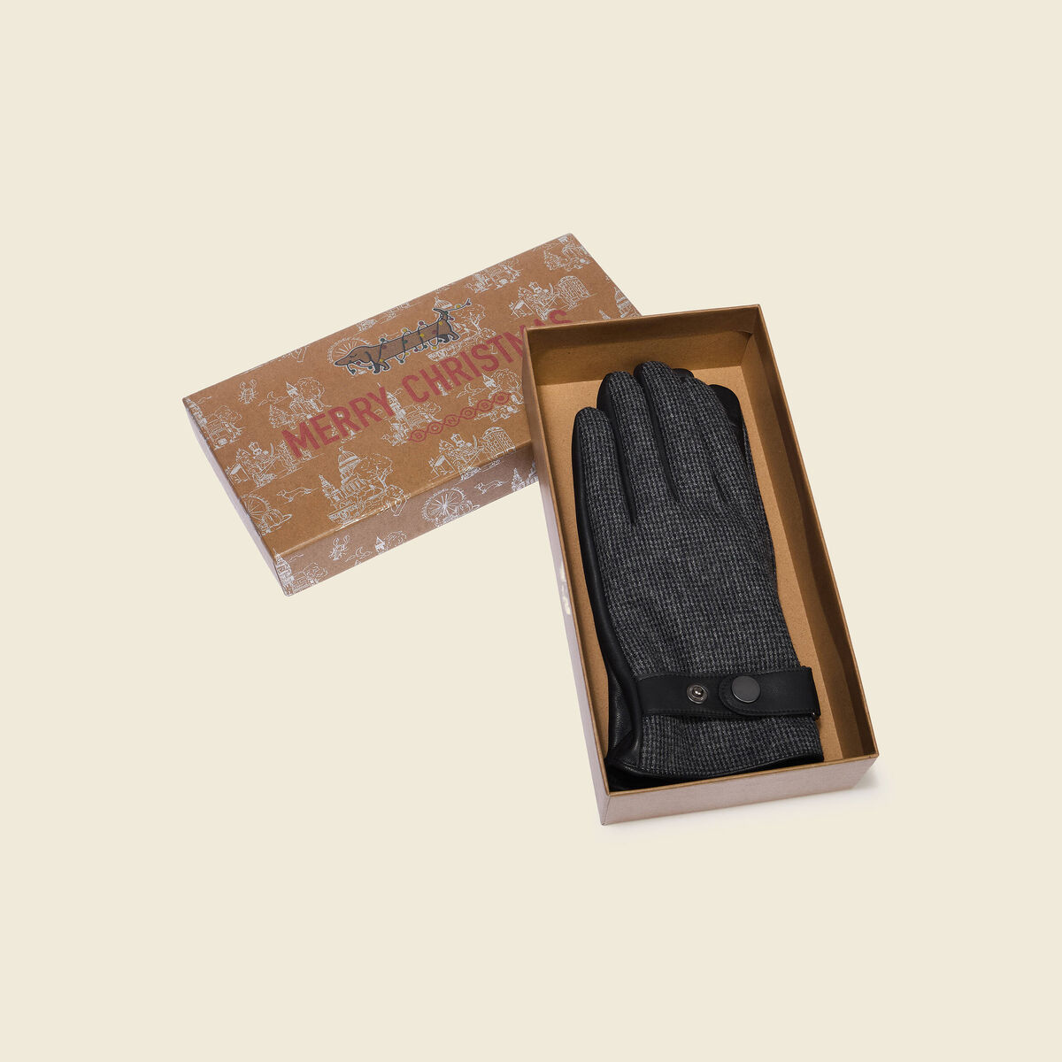Coffrets de gants en cuir et laine noir homme