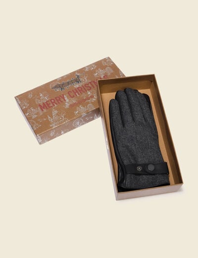 Coffrets de gants en cuir et laine noir homme