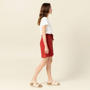 Short large taille haute rouge foncé femme